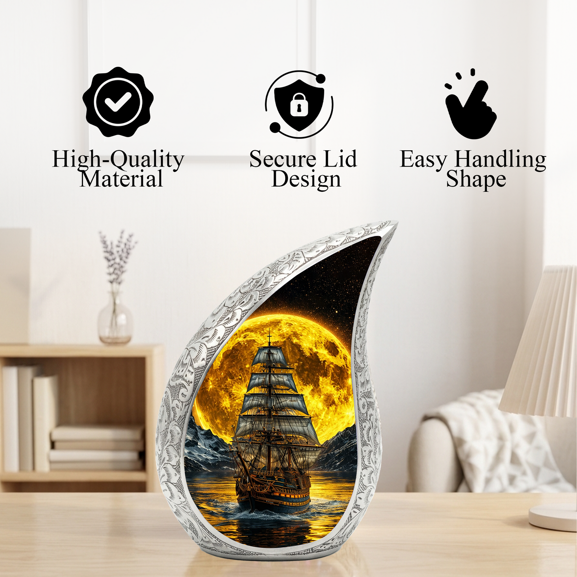 Pirate Ship Ocean Adult Urn for Human Ashes – Premium Ocean Wave Cremation Urn