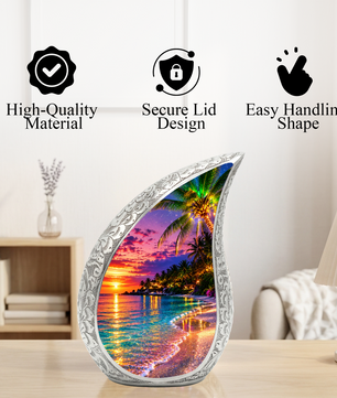 Beautiful Beach Urn for Human Ashes | Wooden Ocean Sunset Cremation Urn | Beach Memorial Urn for Mom