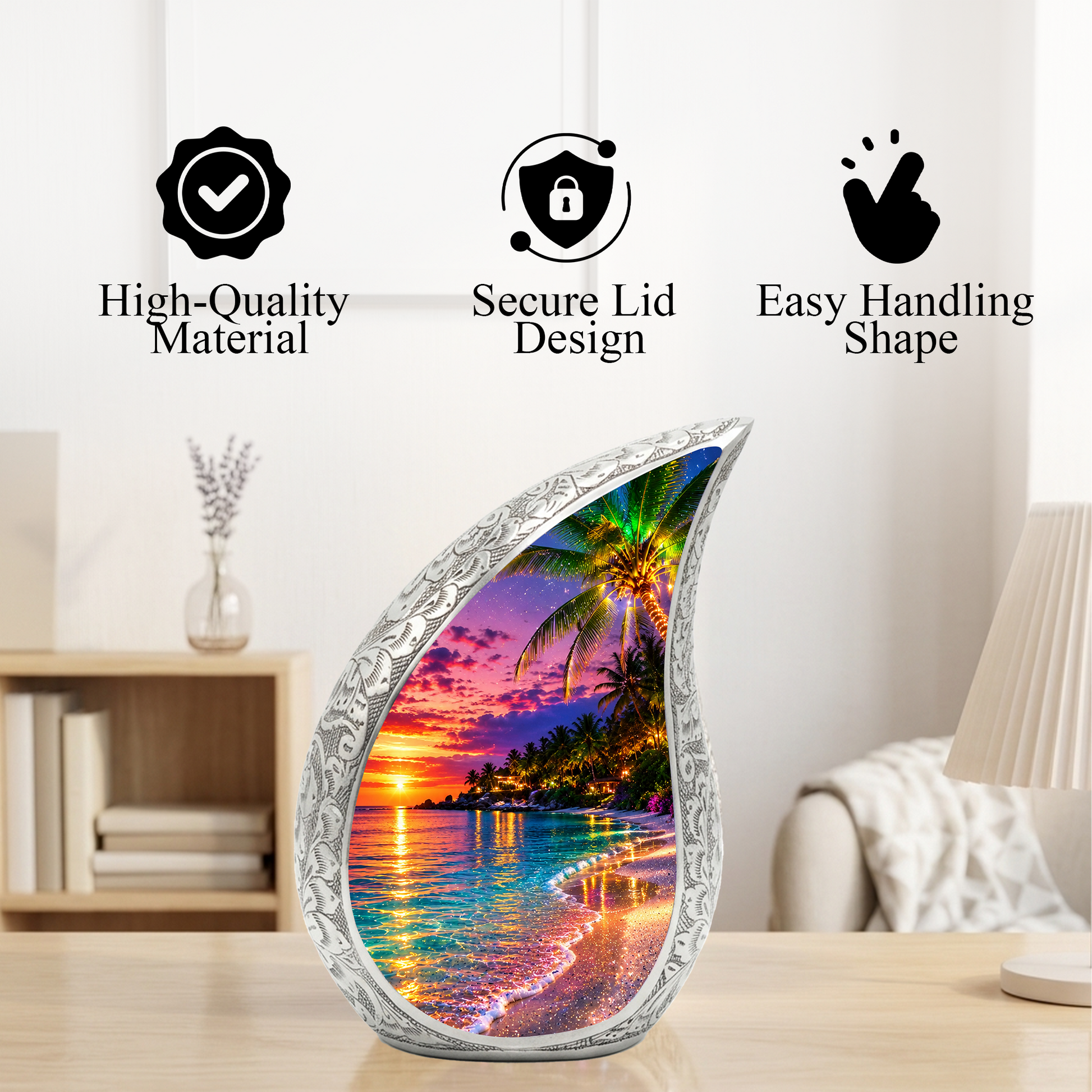 Beautiful Beach Urn for Human Ashes | Wooden Ocean Sunset Cremation Urn | Beach Memorial Urn for Mom