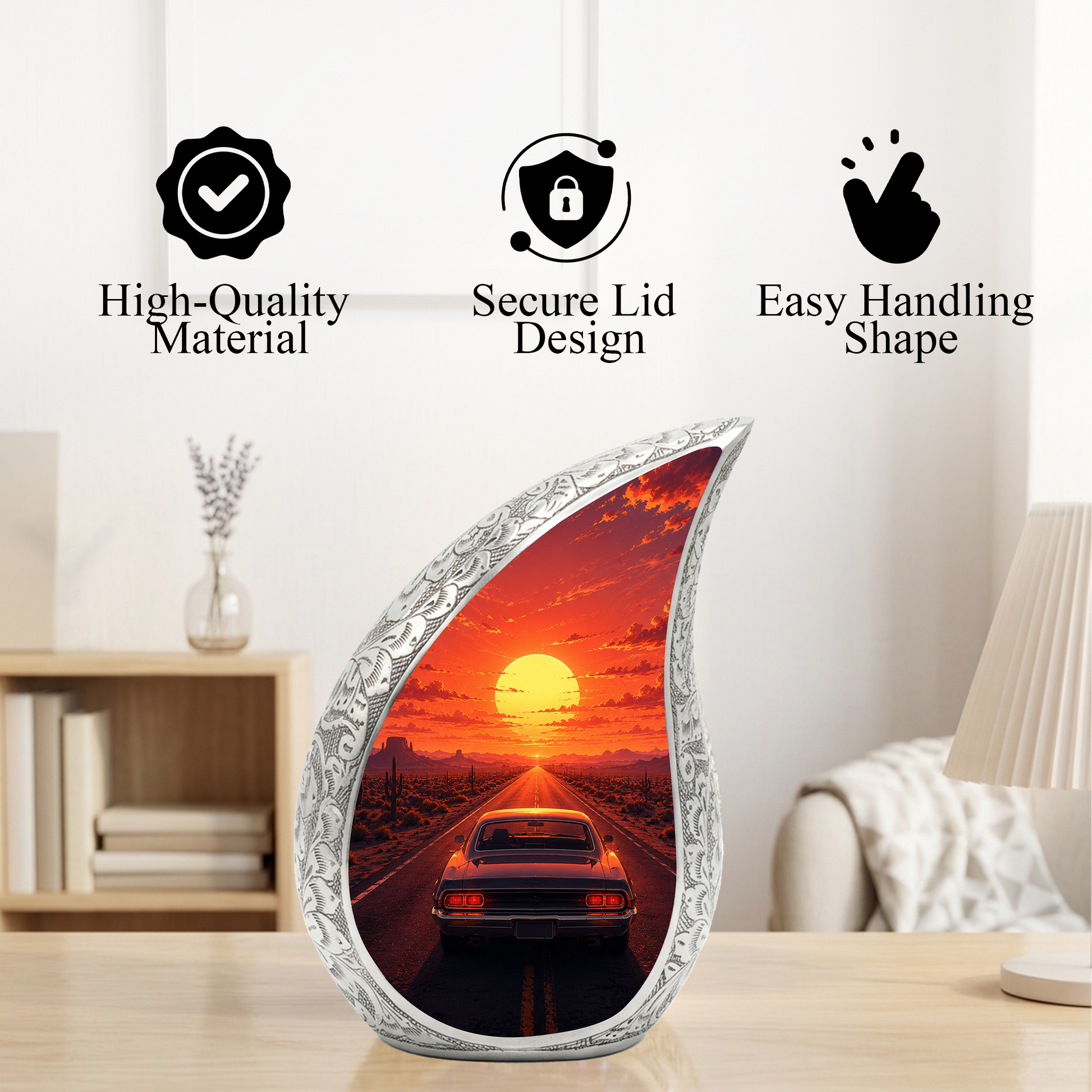 Muscle Car Sunset Urn for Adult Ashes – Classic Car Memorial Cremation Urn