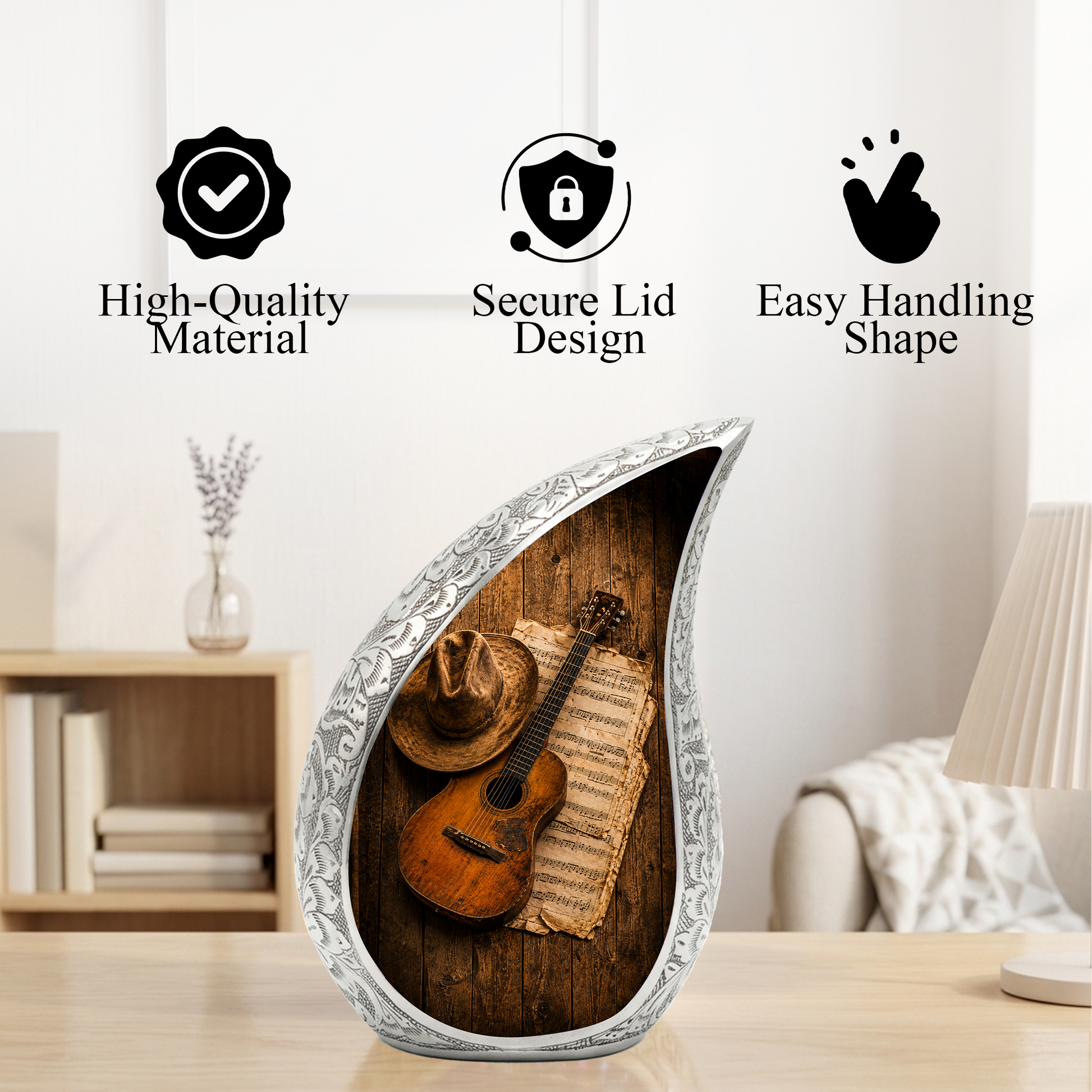 Guitar Urn for Human Ashes | Rock Music Adult Cremation Urn | Guitar Memorial Urn for Adult Ashes