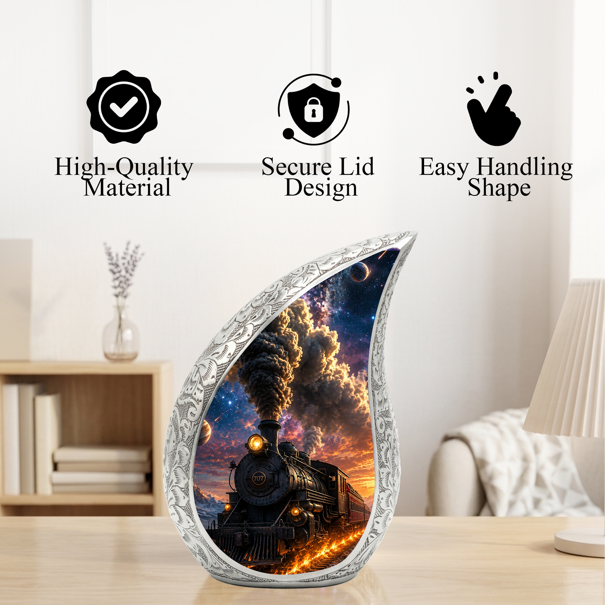 Train Urn for Human Ashes | Unique Railroad Adult Cremation Urn | Locomotive Memorial Urn for Adult Ashes