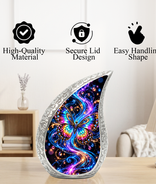 Colorful Butterfly Cremation Urn for Ashes, Rainbow Butterfly Memorial Urn