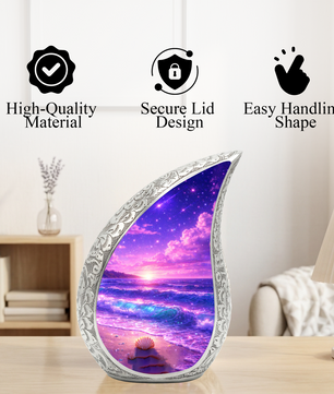 Purple Ocean Memorial Urn for Ashes, Adult Cremation Urn