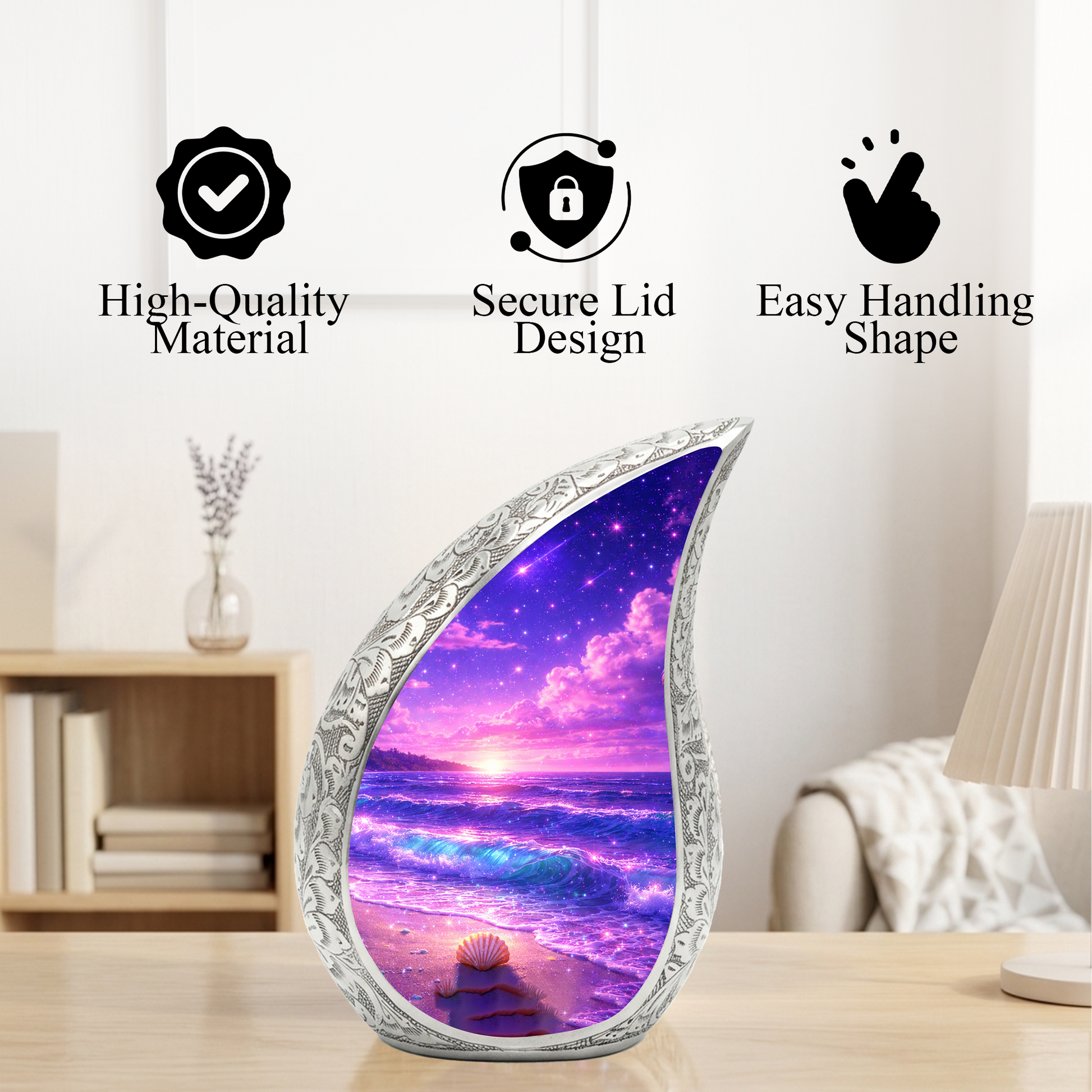 Purple Ocean Memorial Urn for Ashes, Adult Cremation Urn