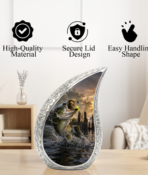 Fishing Urn for Dad, Gone Fishing Cremation Urn for Ashes, Bass Fish Memorial Urn