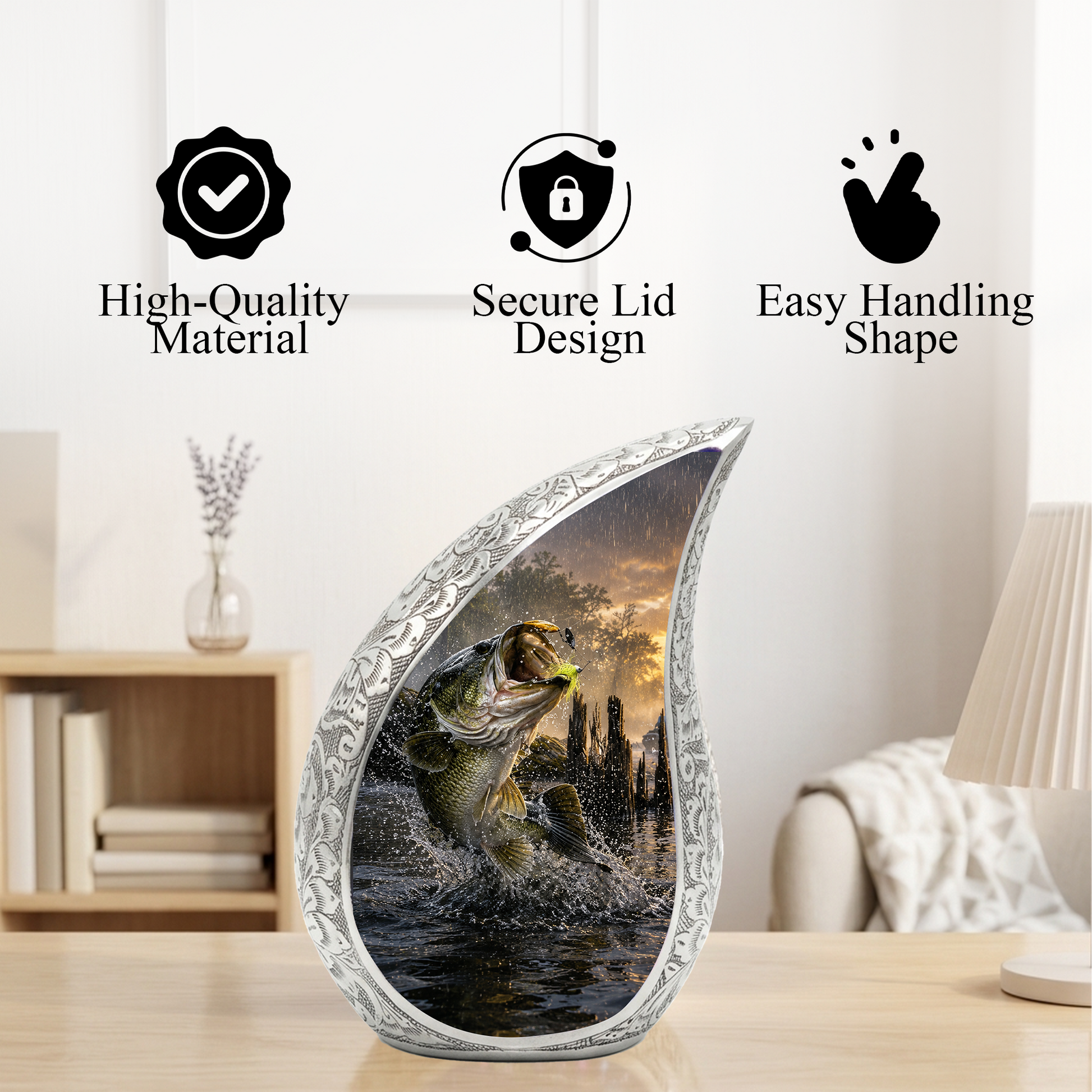 Fishing Urn for Dad, Gone Fishing Cremation Urn for Ashes, Bass Fish Memorial Urn