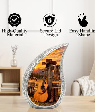 Western Cowboy Cremation Urn for Ashes, Country Music Memorial Urn, Personalized Adult Urn