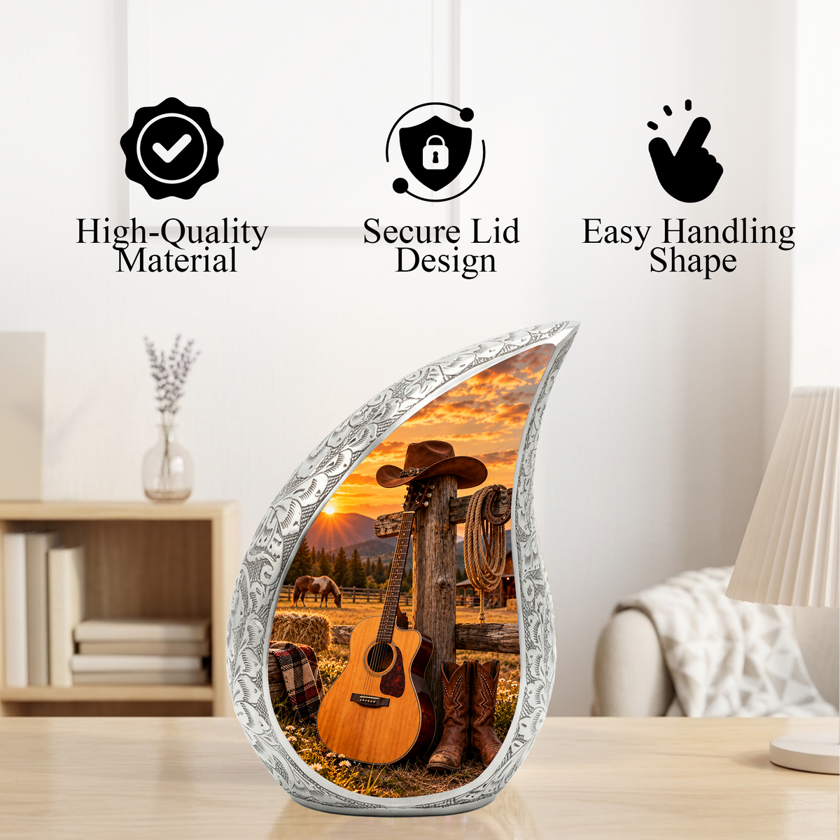Western Cowboy Cremation Urn for Ashes, Country Music Memorial Urn, Personalized Adult Urn