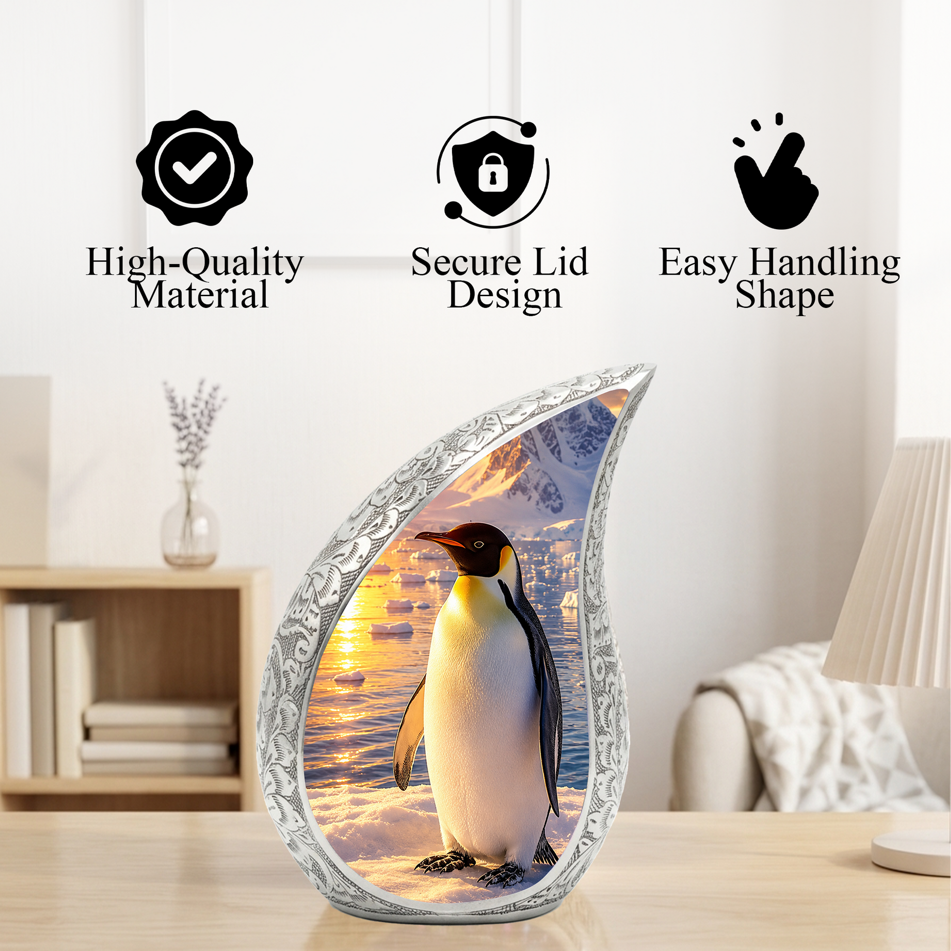 Penguin Memorial Urn for Mom, Dad & Family – Handmade Cremation Urn for Human Ashes