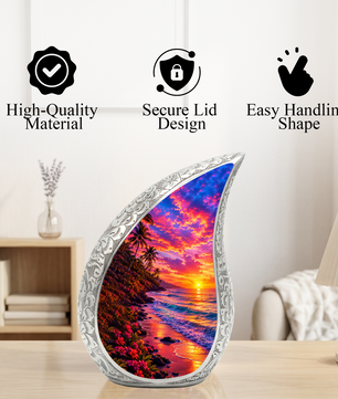 Beach Sunset Cremation Urn for Human Ashes – Ocean Wave Adult Memorial Urn, Beach Keepsake Urn for Mom, Women & Loved Ones