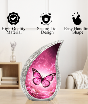 Beautiful Pink Butterfly Flower Cremation Urn for Adult Ashes