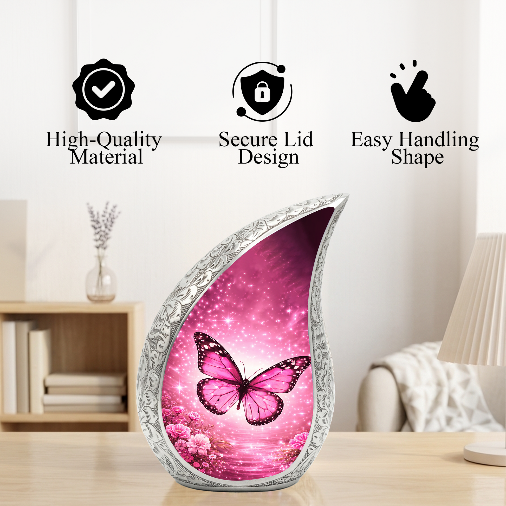 Beautiful Pink Butterfly Flower Cremation Urn for Adult Ashes