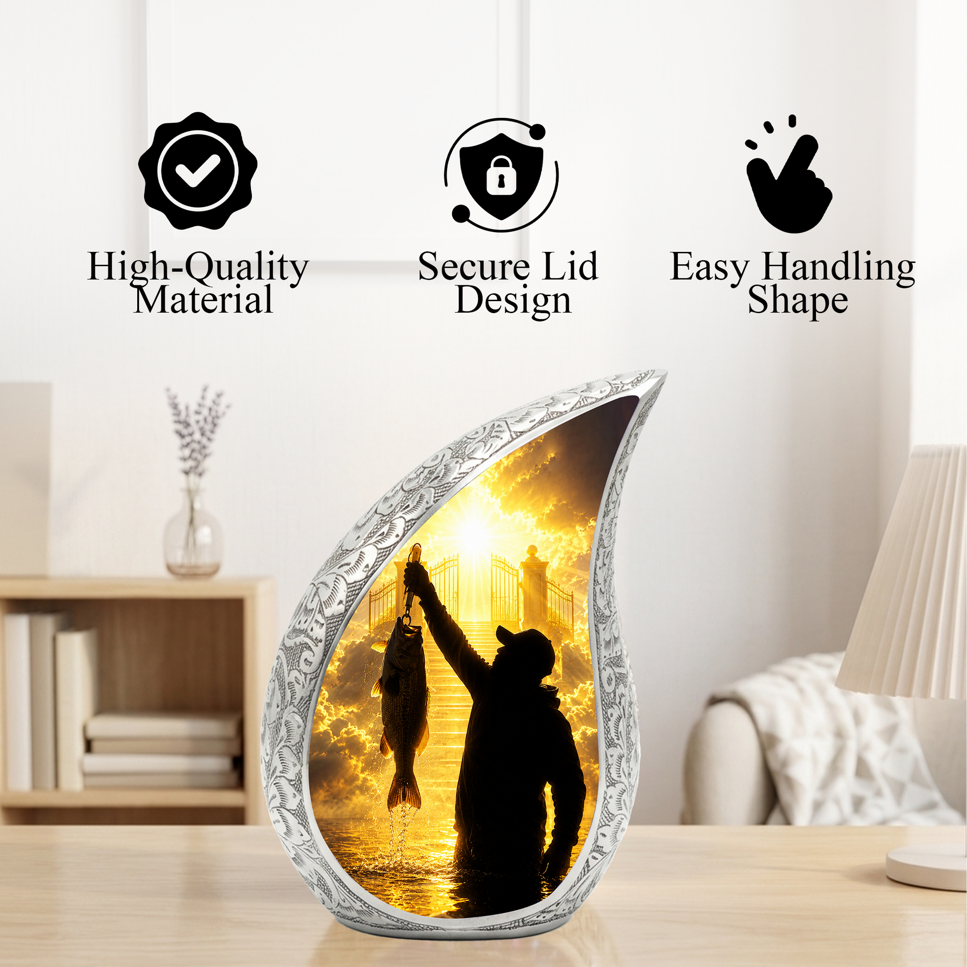 Fishing in Heaven Urn for Dad – Gone Fishing Cremation Urn for Human Ashes, Fishing Memorial Urn