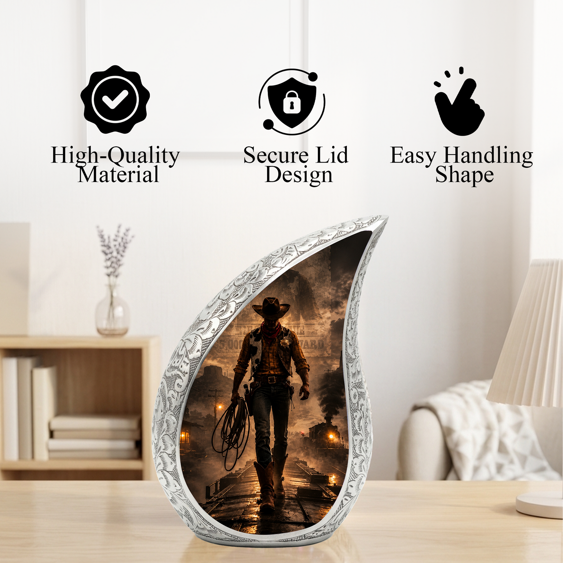 Cowboy Urn for Dad & Men | Western Cremation Urn for Adult Male Ashes | Cowboy Memorial Urn