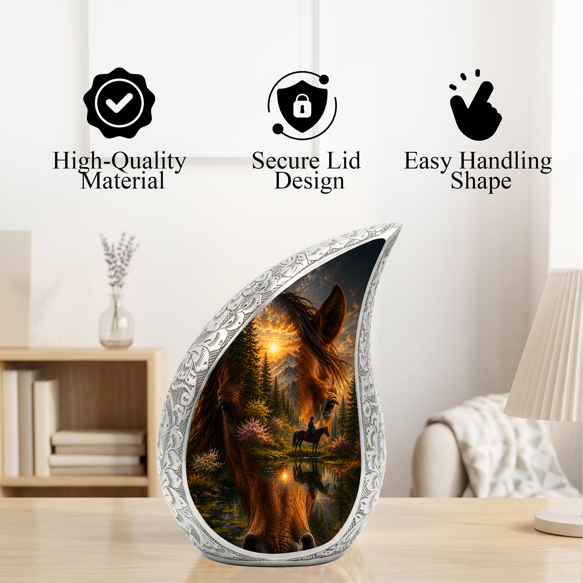 Horse Urn for Human Ashes | Adult Cremation Urn with Horse & Mountain Sunset
