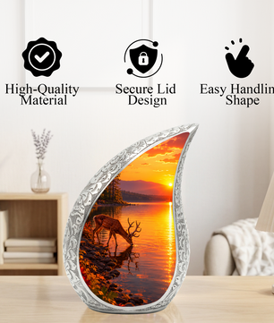 Deer Memorial Urn for Mom, Sunset Deer Cremation Urn, Memorial Urn for Women