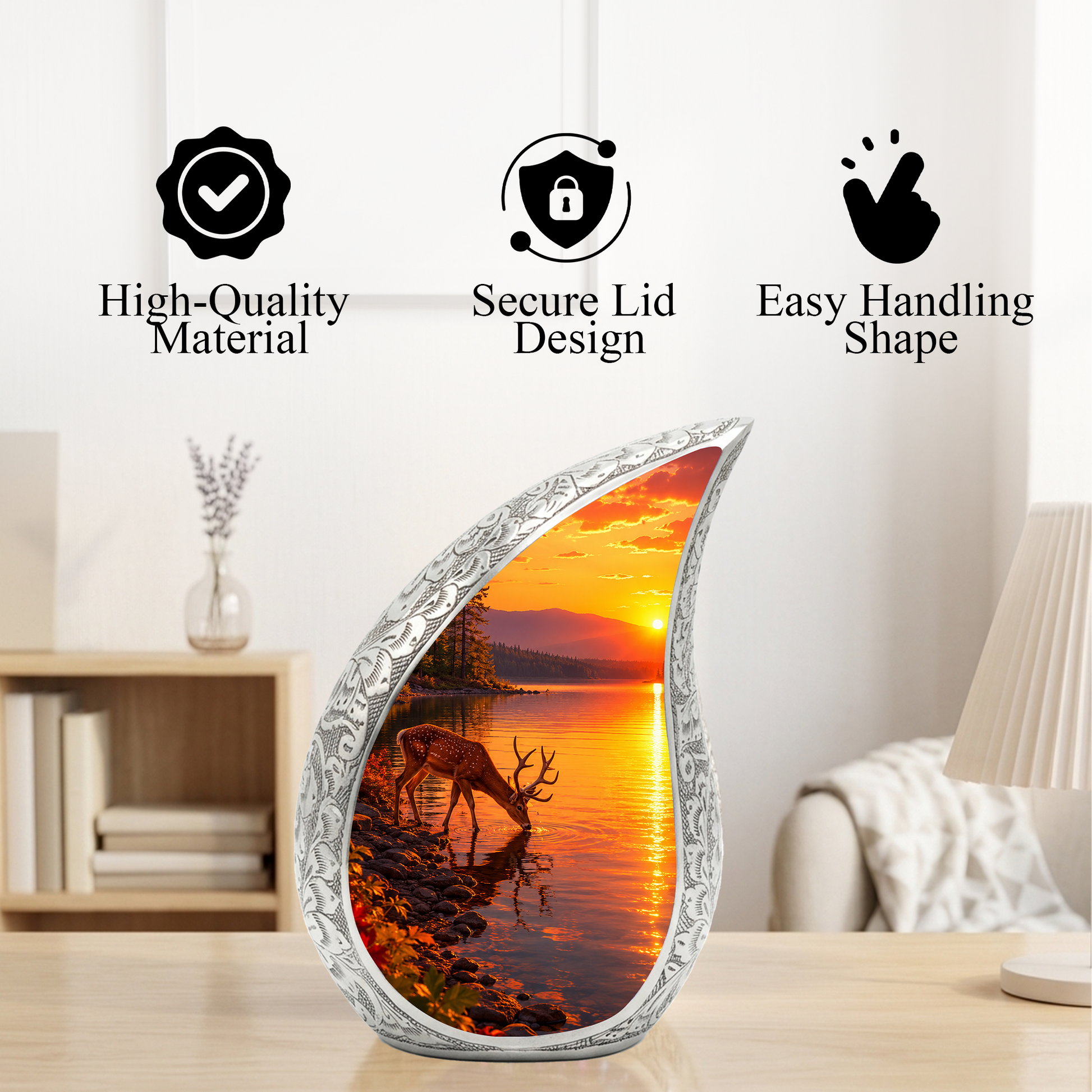 Deer Memorial Urn for Mom, Sunset Deer Cremation Urn, Memorial Urn for Women