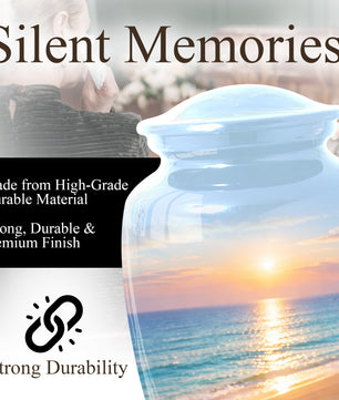 Beach Urn for Mom – Sunset Ocean Cremation Urn for Ashes | Beautiful Memorial Large Urn for Women