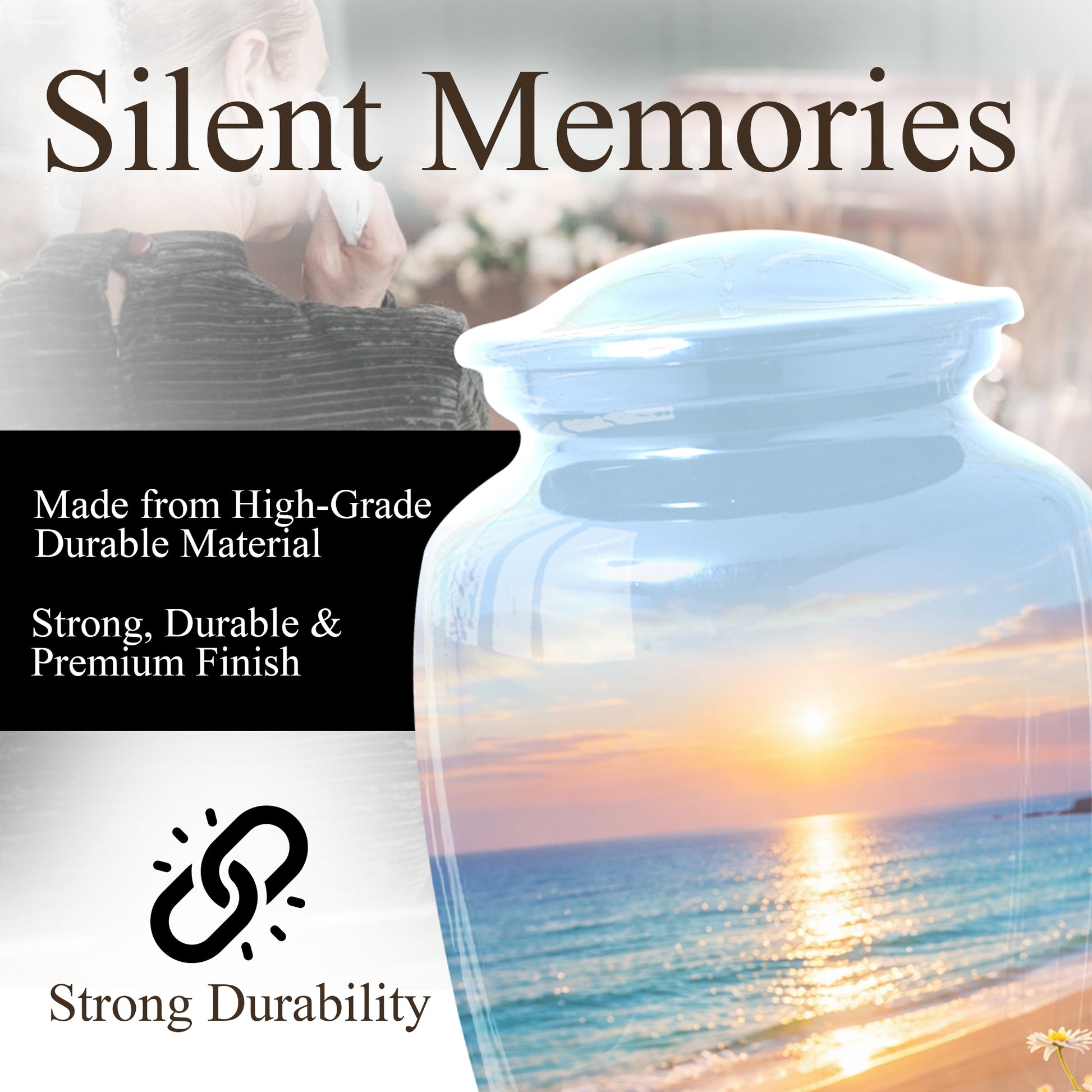 Beach Urn for Mom – Sunset Ocean Cremation Urn for Ashes | Beautiful Memorial Large Urn for Women