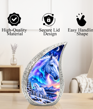 White Horse Cremation Urn for Ashes, Fantasy Horse Adult Memorial Urn