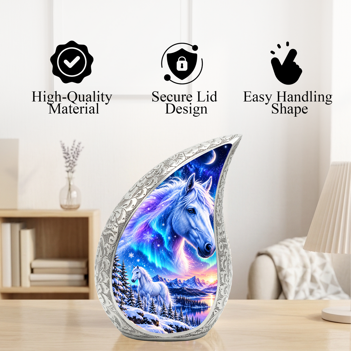 White Horse Cremation Urn for Ashes, Fantasy Horse Adult Memorial Urn