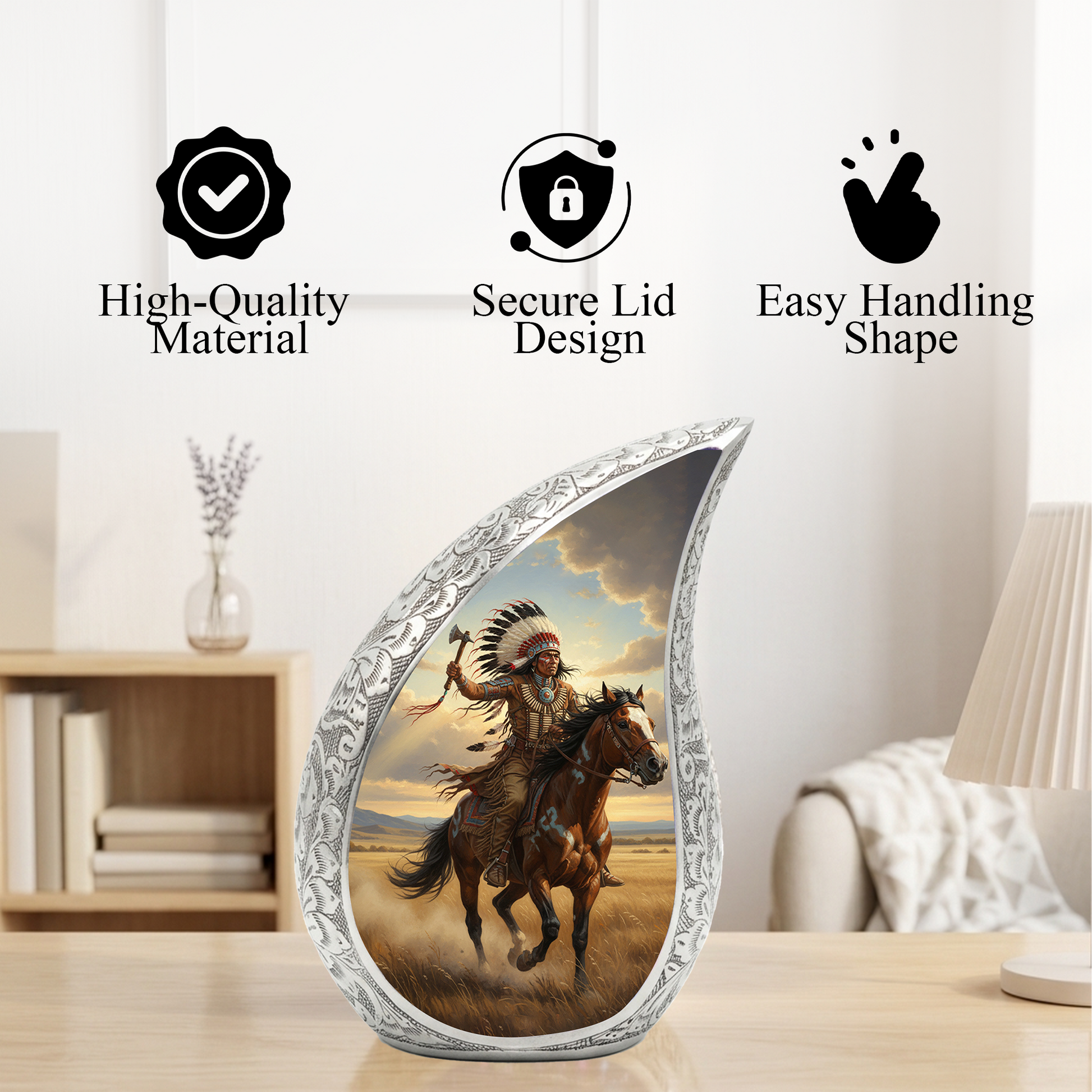 Native American Personalized Cremation Urn for Dad – Western Teardrop Memorial Urn, 10 Inch