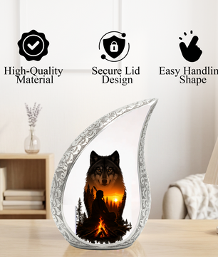 Wolf Memorial Adult Cremation Urn for Dad-Native Spirit Funeral Urn for Adult Ashes