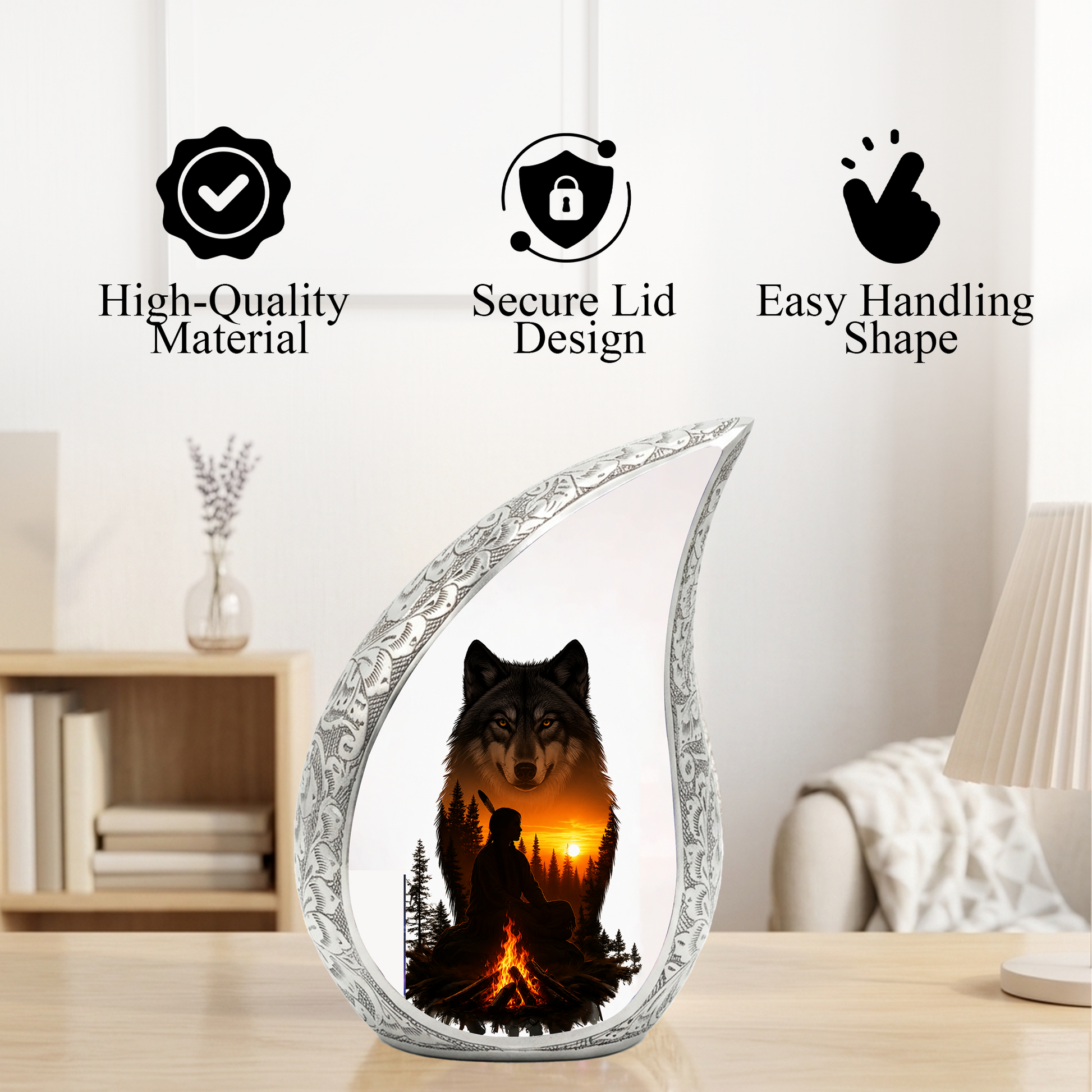 Wolf Memorial Adult Cremation Urn for Dad-Native Spirit Funeral Urn for Adult Ashes