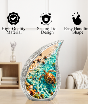 Sea Turtle Cremation Urn for Ashes, Ocean Beach Adult Memorial Urn