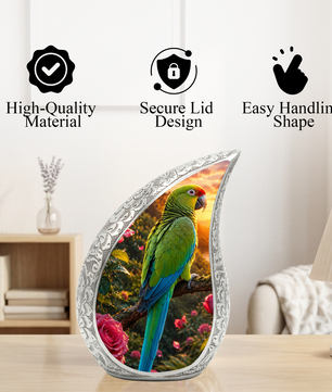 Personalized Parrot Urn for Mom – Forest Urn for Ashes | Cremation Urn for Men & Women
