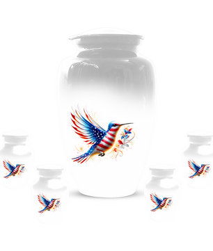 Patriotic Hummingbird Urn for Ashes, American Flag Cremation Urn