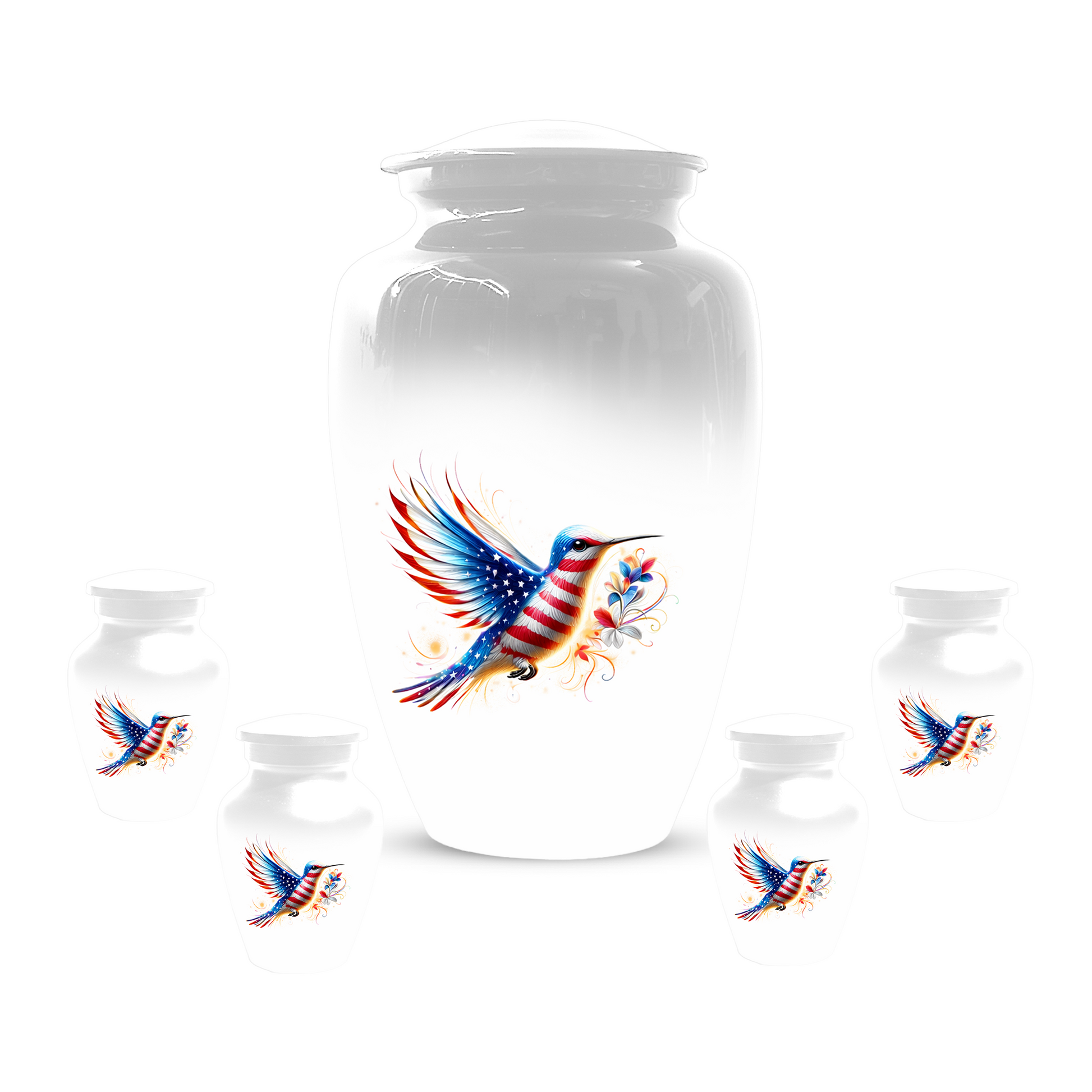 Patriotic Hummingbird Urn for Ashes, American Flag Cremation Urn