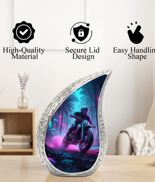 Motorcycle Personalized Cremation Urn for Dad – Teardrop Style Aluminum Memorial Urn, 10 Inch |