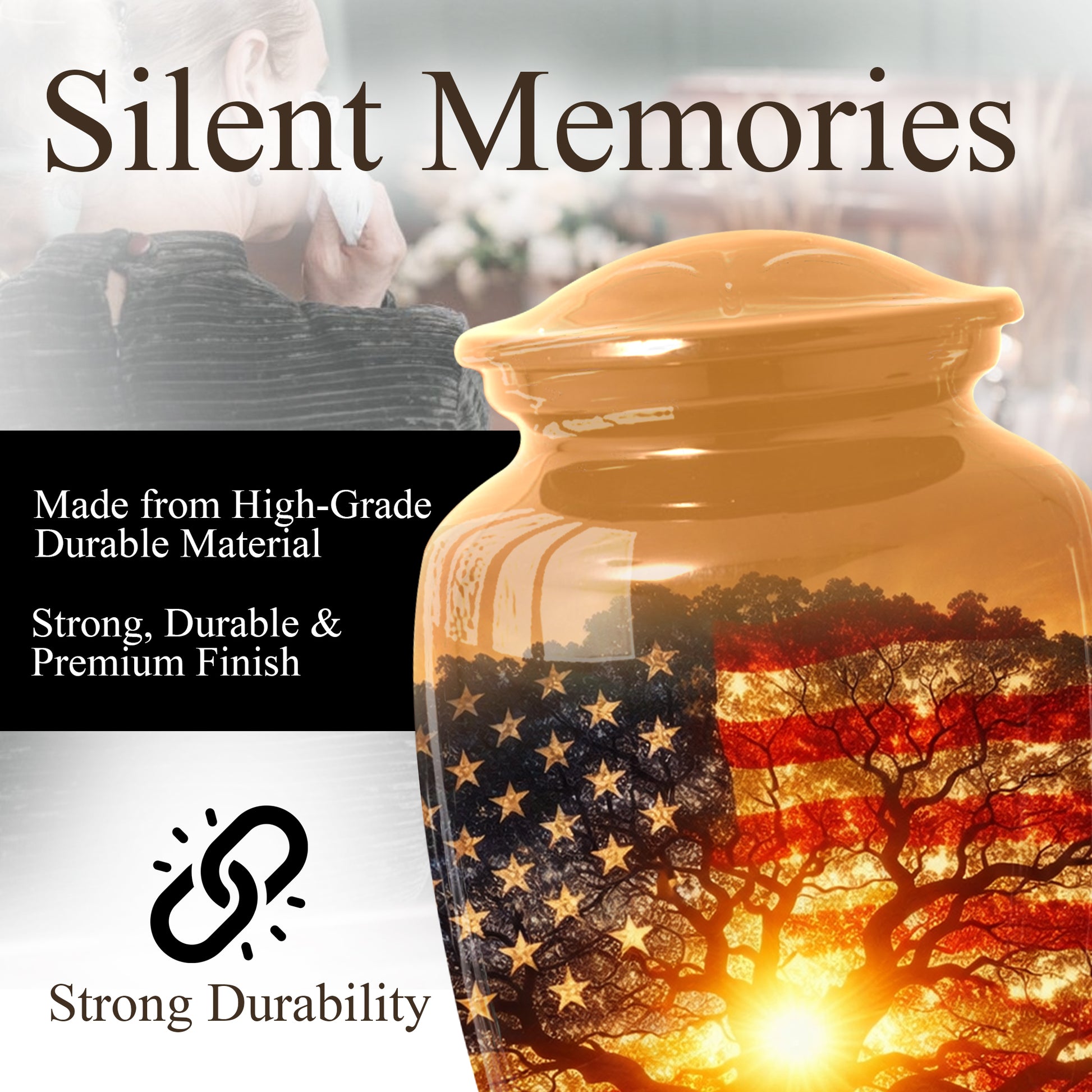 American Patriotic Memorial Large Urn - Keepsake Urn for Ashes