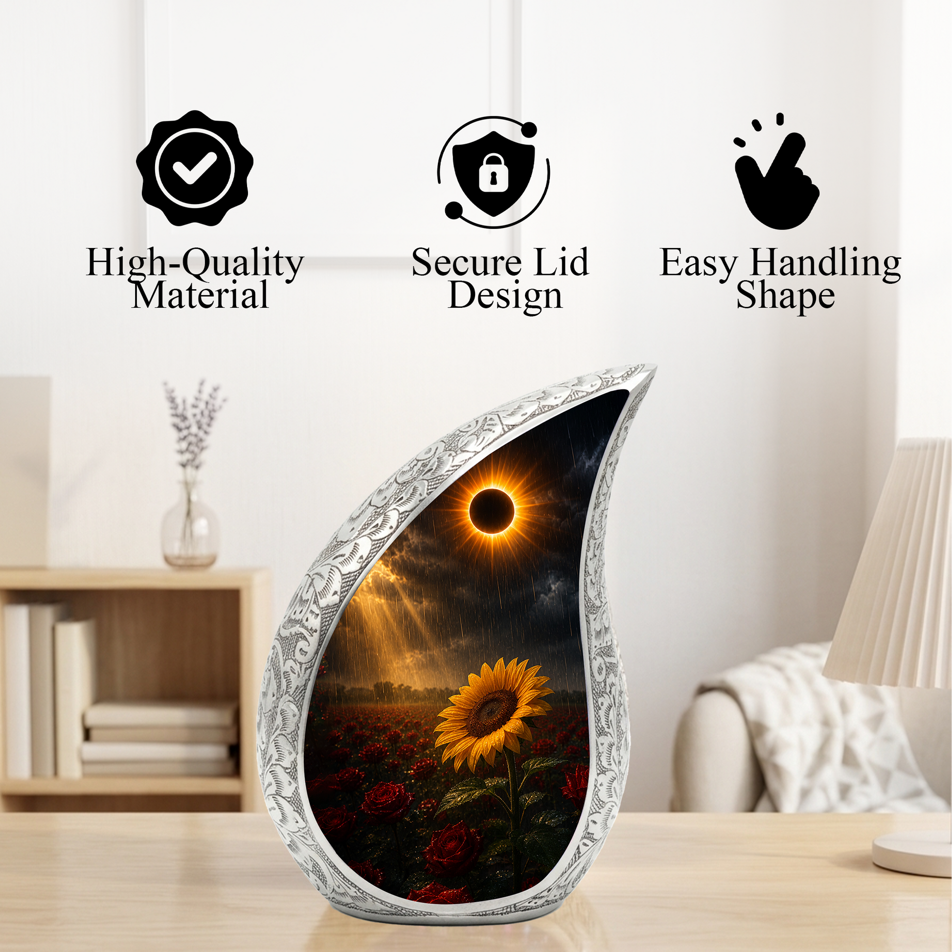Sunflower Cremation Urn for Human Ashes | Sunflower & Rose Urn
