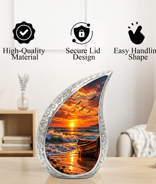Ocean Sunset Cremation Urn for Adult Ashes, Beach Memorial keepsake Urn