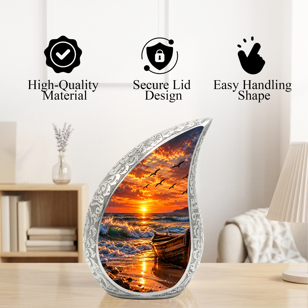 Ocean Sunset Cremation Urn for Adult Ashes, Beach Memorial keepsake Urn