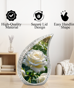 White Rose Urn for Mom, Beautiful Urns for Women