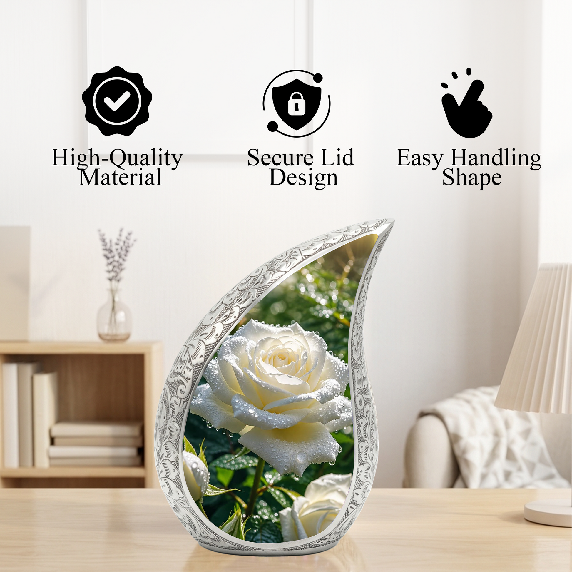 White Rose Urn for Mom, Beautiful Urns for Women