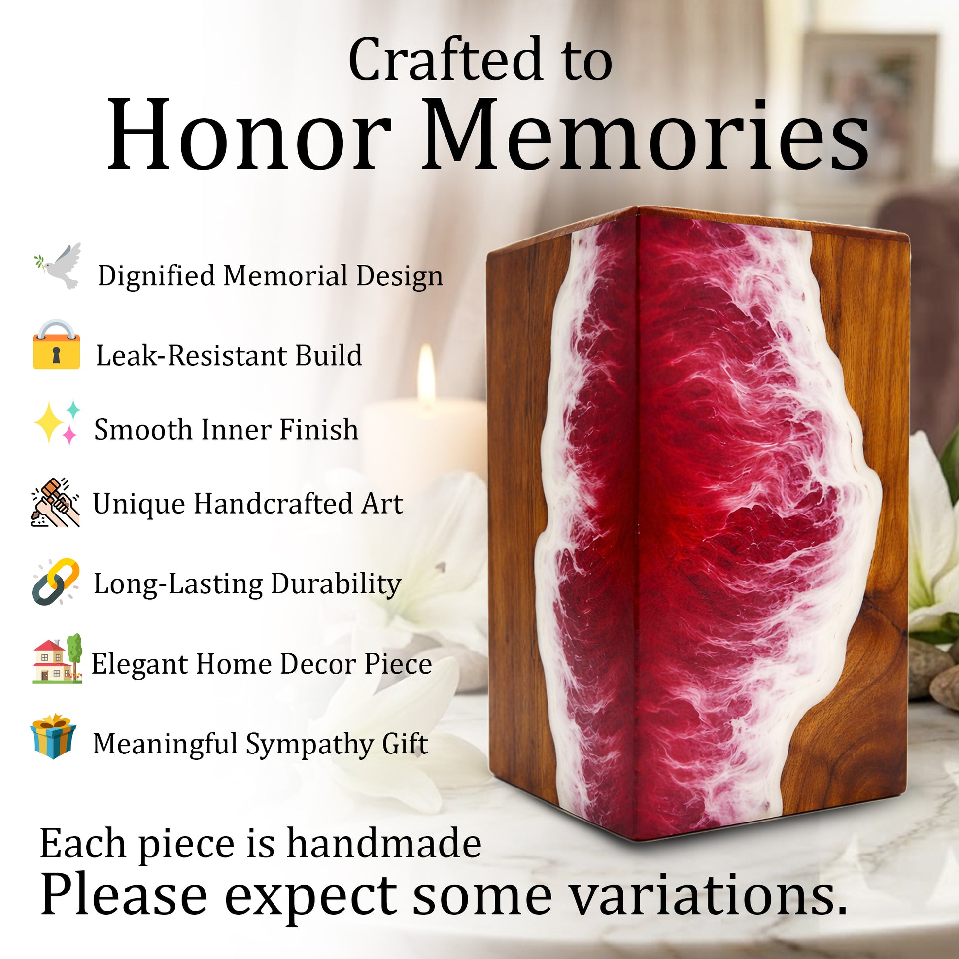 Personalized Ocean Urn For Ashes - Handmade Resin Wood Keepsake Urns Box