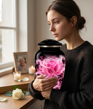Pink Rose Cremation Urn for Ashes | Personalized Floral Memorial Urn | Handmade Adult Urn for Human Ashes