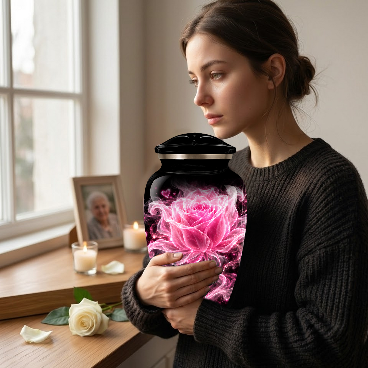Pink Rose Cremation Urn for Ashes | Personalized Floral Memorial Urn | Handmade Adult Urn for Human Ashes