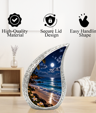 Moonlit Beach Cremation Urn for Ashes, Personalized Ocean Adult Urn
