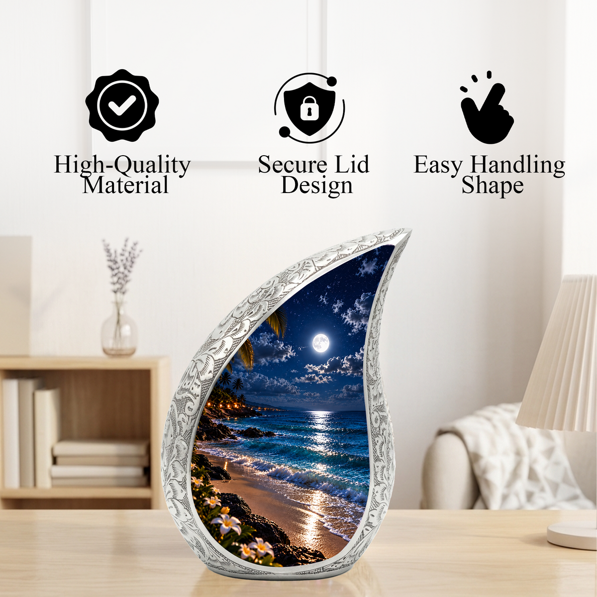 Moonlit Beach Cremation Urn for Ashes, Personalized Ocean Adult Urn