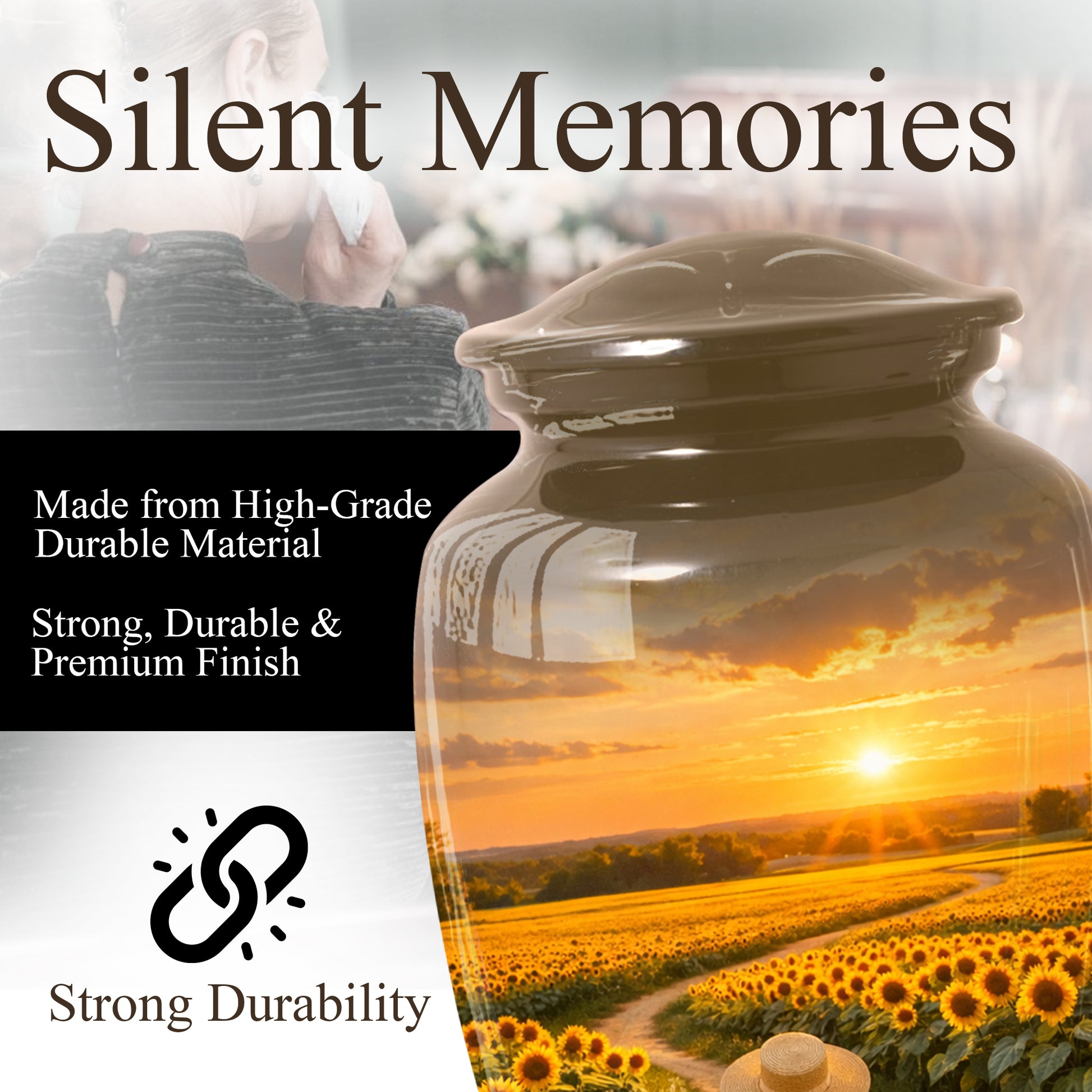 Sunflower Urn for Mom – Sunset Memorial  LargeUrn for Ashes | Beautiful Cremation Urn for Women