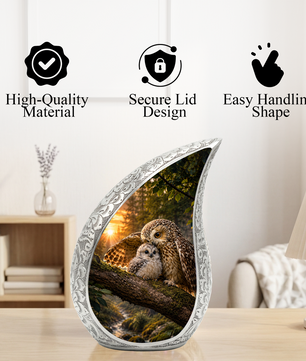 Owl Sunset Urn for Human Ashes | Beautiful Owl Adult Cremation Urn | Wildlife Sunset Memorial Urn