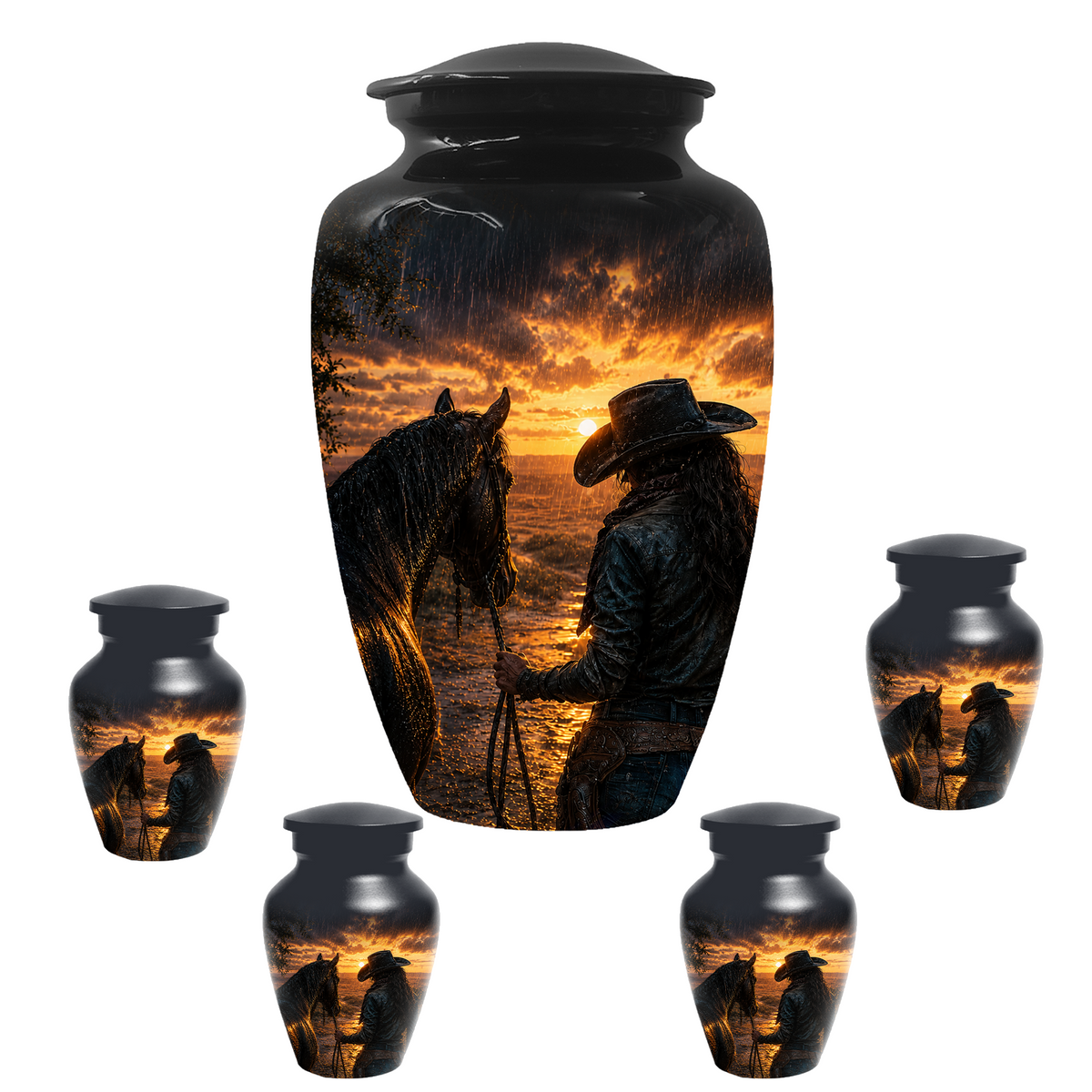 Cowgirl Cremation Urn for Mom - Western Horse Memorial Keepsake Urns | Sunset Equestrian Tribute