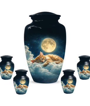 Cat Memorial Urn for Mom | Moon Cat Cremation  Large Urn for Ashes- Funeral Keepsake Urn