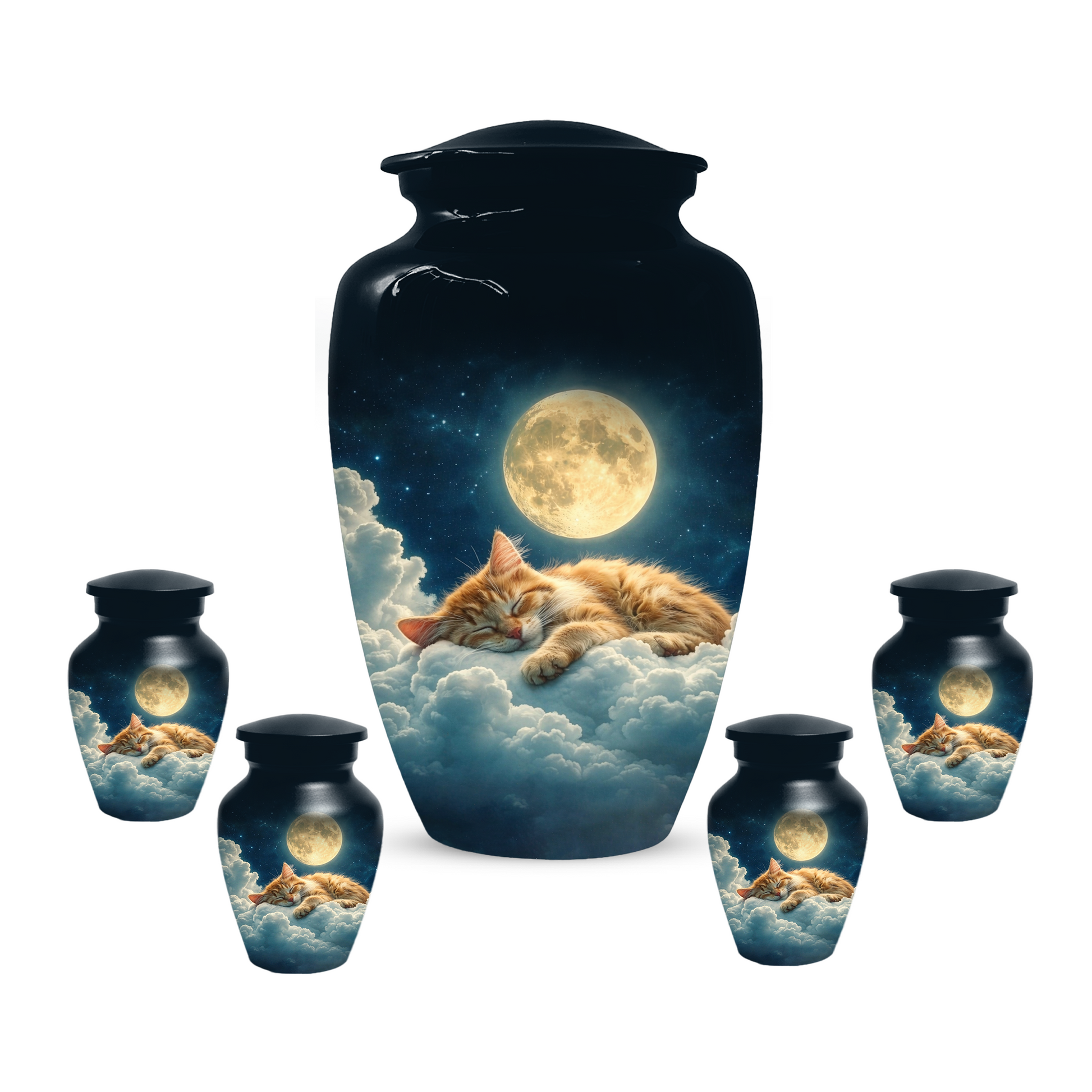 Cat Memorial Urn for Mom | Moon Cat Cremation  Large Urn for Ashes- Funeral Keepsake Urn